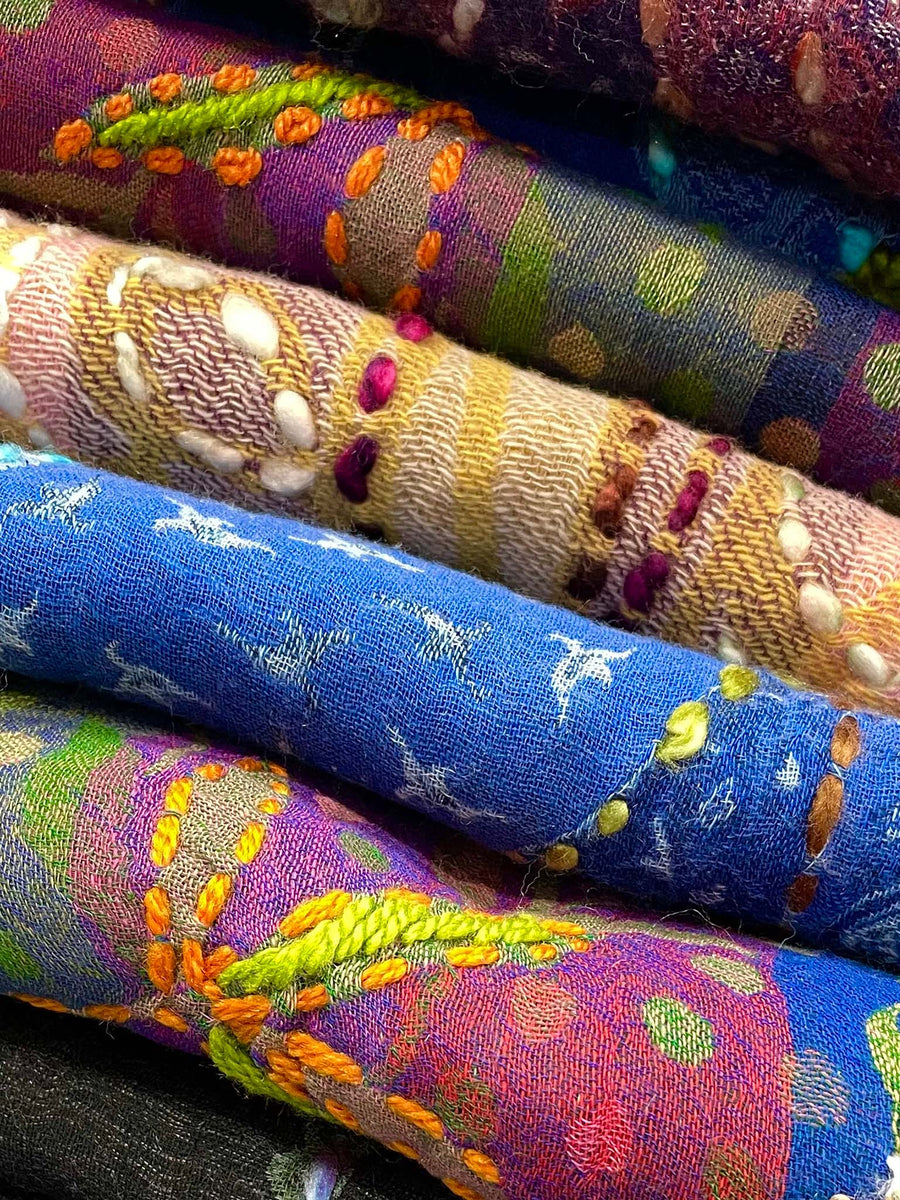 Boiled Wool Hand Embroidered Scarves