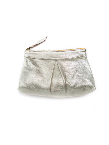 Metallic Pebble Leather Pouch, Silver