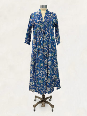 Pooja Dress, Blue Green Floral Vine