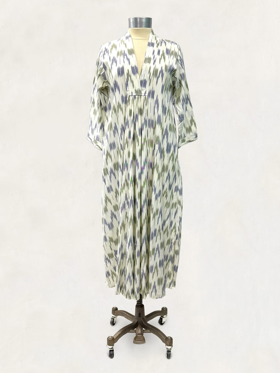 Pooja Dress, Blue Green Ikat