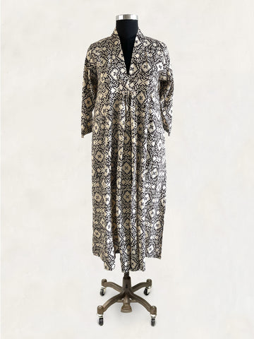 Pooja Dress, Dabu Black Cream Paisley