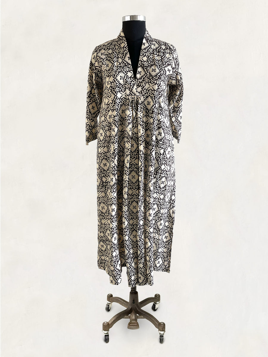 Pooja Dress, Dabu Black Cream Paisley