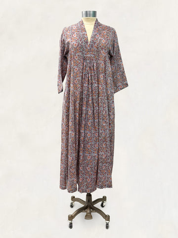 Pooja Dress, Gray Muted Wildflowers