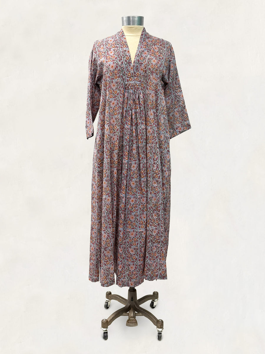 Pooja Dress, Gray Muted Wildflowers