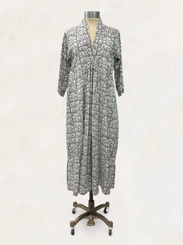 Pooja Dress, Gray Shell Geometric Paisley