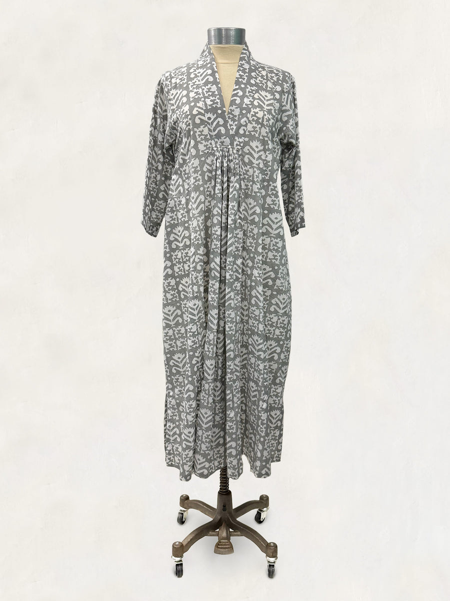 Pooja Dress, Gray Shell Geometric Paisley
