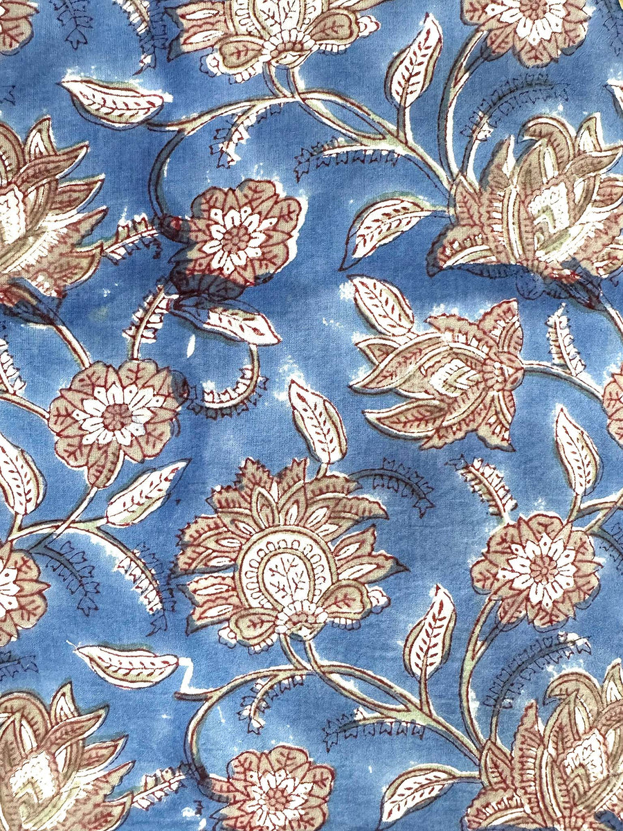 Pooja Dress, Muted Blue Brown Floral