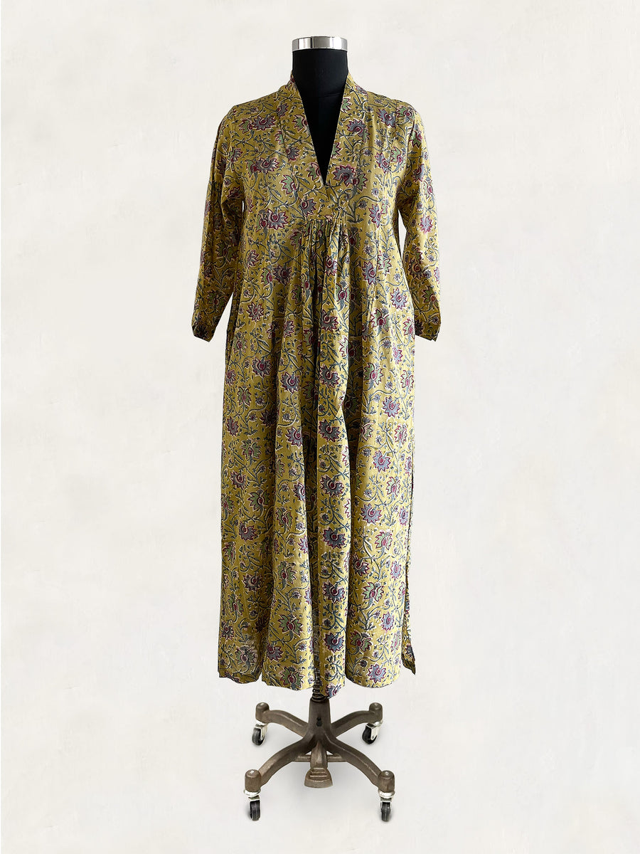Pooja Dress, Olive Paisley