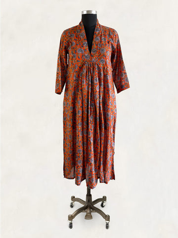 Pooja Dress, Orange Violet Floral