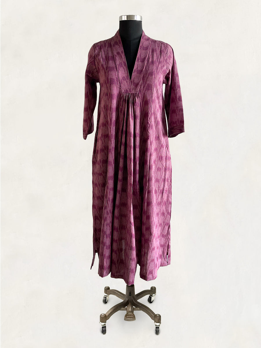 Pooja Dress, Wine Navy Ikat