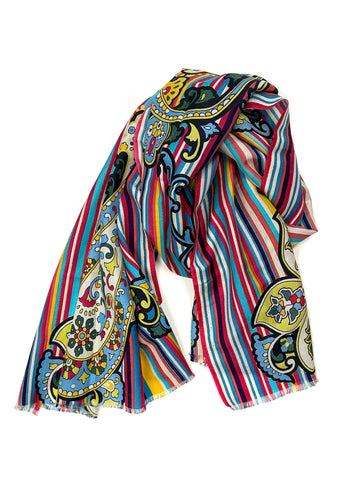 Colorful scarf with paisley patterns on a white background