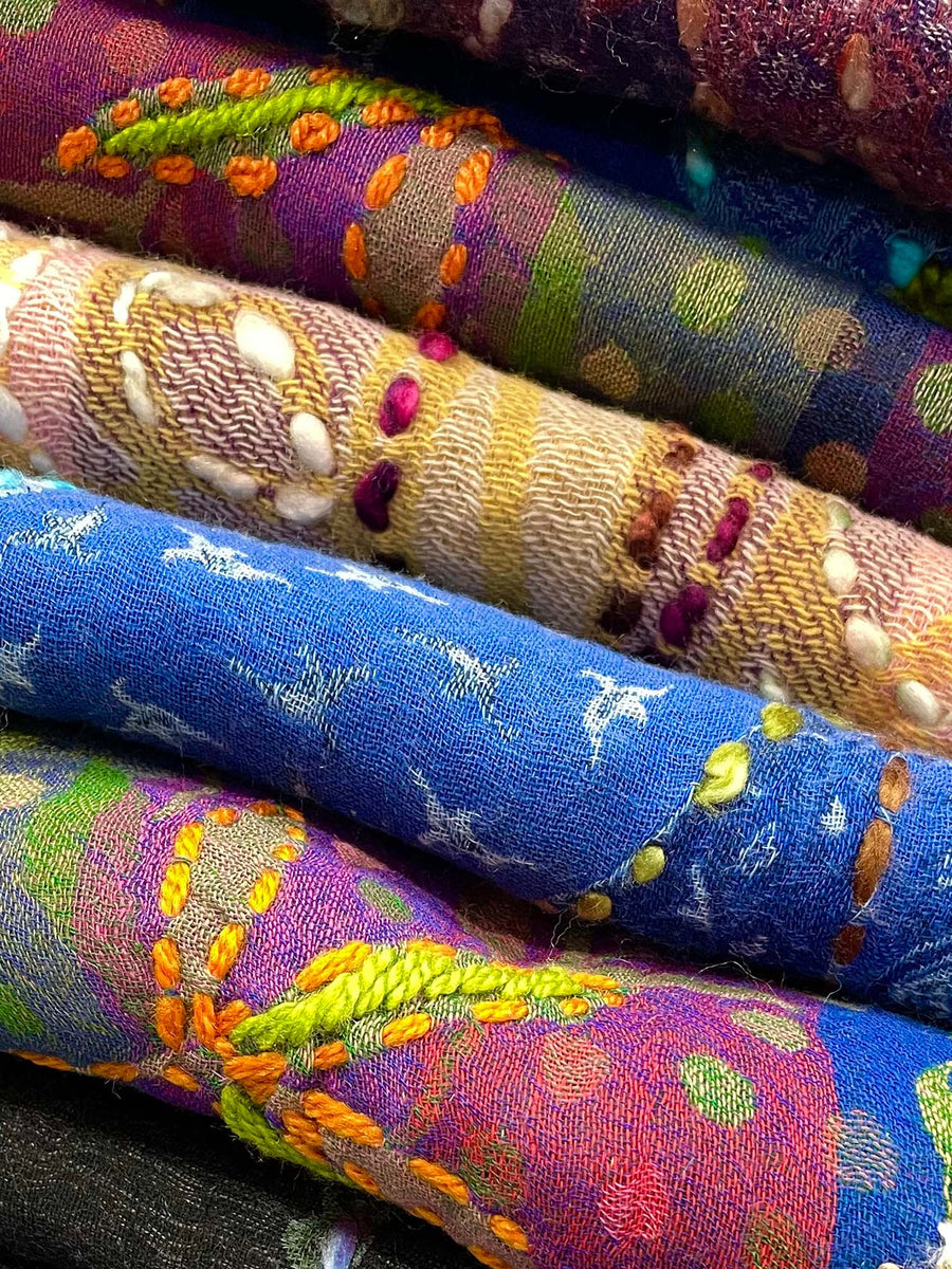Boiled Wool Hand Embroidered Scarf No. 20