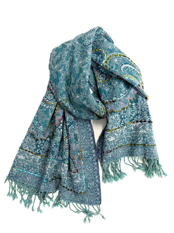 Boiled Wool Hand Embroidered Scarf No. 20