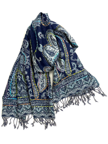 Boiled Wool Hand Embroidered Scarf No. 22