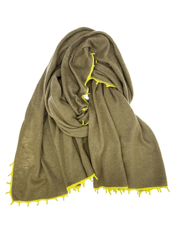 Cashmere Knit Shawls w/ Eyelash Trim - 2 Tone Olive