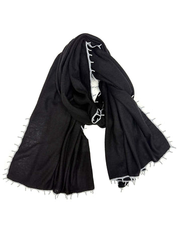 Cashmere Knit Shawls w/ Eyelash Trim - 2 Tone Black Gray