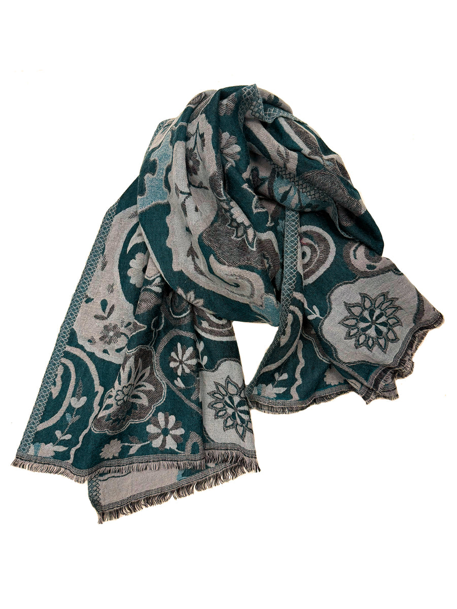 Boiled Wool Scarf - Teal Gray