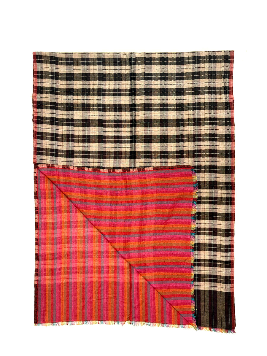 Cashmere Reversible Scarf - Bright Check