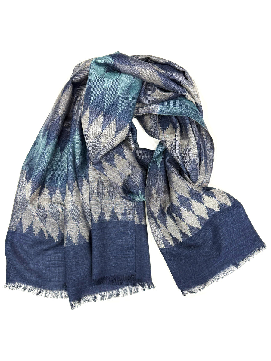 Ikat Wool Navy Stole