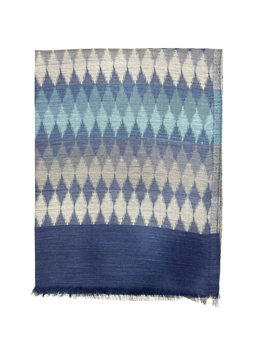 Ikat Wool Navy Stole