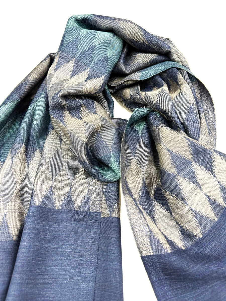 Ikat Wool Navy Stole