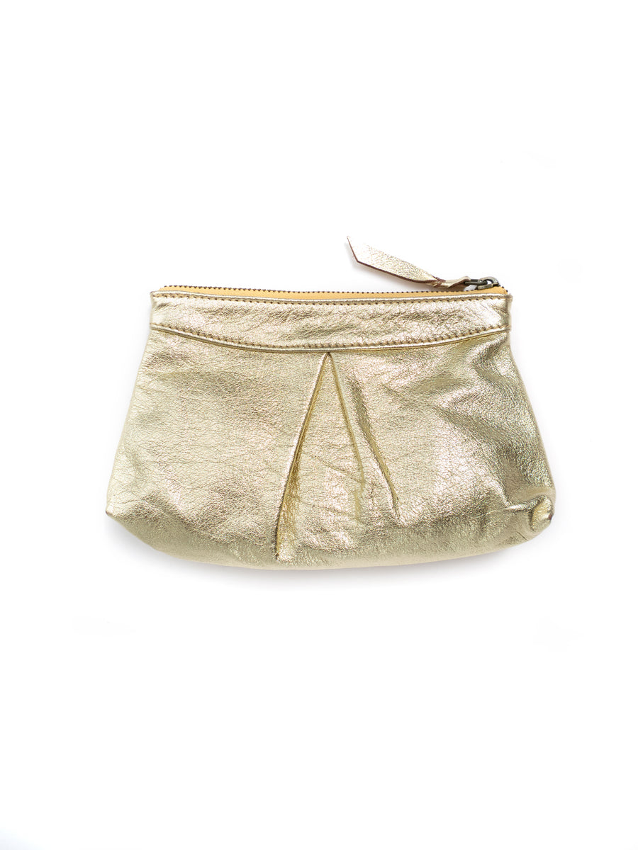 Metallic Pebble Leather Pouch, Gold